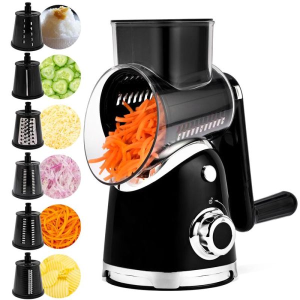 Vegetable Food Chopper – 6 Interchangeable Blades, Suction Cup Base, Blade Storage Rack & Rotating Cheese Cutter